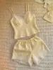 Pijama suave con ribete de encaje y copas en el pecho para mujer, conjunto de dos piezas de camisola y shorts de verano con cuello en V, ropa de casa cómoda