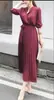 Novo Vestido Plissado de Manga Longa Feminino Slim Fit Cintura Apertada Emagrecedor Estilo Coreano Saia Plissada Longa Elegante Vestido Primavera e Outono 2024