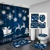 Cortina de ducha de poliéster, impresa, impermeable y resistente al moho, para regalo de Navidad transfronterizo, con diseño de campana navideña, creando una atmósfera festiva; directamente del fabricante