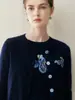 Cárdigan de Cachemira para Mujer Cachemira Pura Otoño Invierno Nuevo Blueberry Reemplazo Cuello Redondo Tejido Suéter Cálido Abrigo Holgado