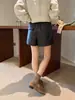 ICCICC Pantalones Cortos de Cuero PU Modernos y Elegantes para Mujer, Nuevo Diseño Otoñal de Línea A, que Cubren la Cadera, Adelgazantes, Casuales tipo Boot Cut 2906