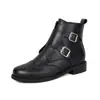 Botines Chelsea retro estilo brogue para mujer con hebilla de cinturón, botas estilo Martin británico, punta redonda, botas de mujer talla grande, suministro transfronterizo