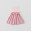 Vestido de Verano sin Mangas para Niña 2026 Elegante Cuello Redondo Cintura Ceñida Dobladillo Ancho Estilo Coreano Sencillo Casual Vestido de Princesa Venta al por Mayor