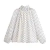 Verão 2026 Novo Moda de Rua Europeia e Americana Transfronteiriça Feminina Camisa de Manga Longa com Gola Alta e Bolinhas w09 44478