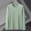 Transfronterizo - PersonalizableCamiseta Básica de Manga Larga para Hombre Ajuste Delgado Seda de Hielo Color Sólido Cuello Redondo Versátil Elástica