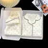 Pijama infantil de algodão nuvem para primavera e outono, conjunto de manga longa com gola dobrável para meninos, roupa de casa para crianças mais velhas, comércio exterior