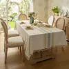Mantel rectangular resistente a salpicaduras con aspecto de lino, patrón bordado y bordes con borlas, elegante cubierta para mesa de comedor para el hogar, cocina, fiesta, vacaciones y decoración de restaurante, suministro directo de fábrica listo para enviar
