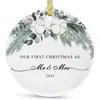 Colgante Redondo de Madera Nuevo para Navidad Transfronterizo con Fotos 2025 Decoraciones Colgantes para Árbol de Navidad de Recién Casados