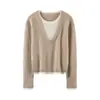 Suéter de Cashmere de Alta Qualidade para Mulheres, Novo Modelo Outono/Inverno 2026, Suéter Base de Cashmere, Estilo Duas Peças com Color Blocking