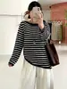 Top de punto a rayas holgado de un solo hombro para mujer talla grande Mujer 2026 Otoño Diseño talla grande Top con cordón