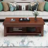 Mesa de Centro para Sala de Estar Madera Maciza Hogar Apartamento Pequeño Doble Capa de Almacenamiento Toda de Madera Maciza Nuevo Chino Mesa de Té Cañón Simple Moderno Madera Natural