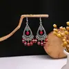 Pendientes Bohemios Azules de Turquesa Estilo Étnico Europeos y Americanos, Pendientes de Borla de Metal Plateado Imitación, Joyería de Borla Vintage para Orejas al por Mayor
