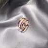 Anillo Multicapa de Cobre con Microincrustaciones de Circonita para Mujer, Diseño de Nicho de Lujo Ligero, Anillo Abierto de Línea, Anillo para Dedo Índice, Anillo de Gama Alta