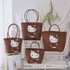 Bolsa a Tiracolo Desenho Animado Gatinha Kt Cesta de Legumes Bolsa de Palha Grande Capacidade Bolsa de Mamãe Bolsa de Mão para Viagem Bolsa de Praia para Férias na Praia