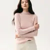 Suéter de Gola Alta Cashmere Liso Feminino Outono/Inverno 2026 Slim Fit Base de Tricô Canelado