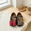 Sapatos Mary Jane de Couro para Meninas, Estilo Primavera e Outono, Laço Sola Macia Sapatos para Crianças Pequenas, Sapatos de Pequena Princesa, Estampa de Leopardo Xadrez Sapatos Fofos
