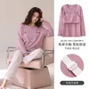 Pijama de algodón para mujer con copas en el pecho, mangas largas y pantalones, estilo primavera y otoño, cuello redondo, dulce y lindo, se puede usar para salir
