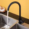 Venta Directa Transfronteriza Grifo de Cocina Negro de Acero Inoxidable Sus304 con Acabado Pintado, Lavabo de Agua Caliente y Fría, Lavabo Giratorio