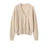 Elegante Suéter de Cachemira Pura Estilo Diosa, Suéter de Cachemira Único, Nuevo Estilo Otoño e Invierno, Cuello en V con Flecos, Mangas Largas, Corte Ajustado, Versátil