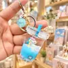 Llavero Creativo de Taza de Té con Leche de Unicornio Lindo Personalizado con Líquido, Colgante Trendy Pequeño y Exquisito para Bolso, Regalo Adorable