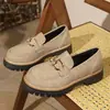 Mocasines retro de metal con hebilla y suela gruesa para mujer, zapatos slip-on de punta redonda con tacón grueso, estilo británico