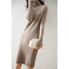 Abrigo a juego Suéter de lana para mujer Vestido con cuello de pelo Adelgazante Ajustado Largo hasta la rodilla Falda base de punto Manga larga Elegante