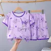 Novos Pijamas Infantis 2025 Primavera e Verão Conjunto de Manga Curta Estilo Fino Infantil Meninas Verão Estiloso Pijama para Crianças Maiores