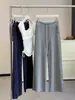 Pantalones anchos minimalistas de color gris oscuro para mujer, versátiles para el verano, elegantes, casuales, de cintura alta, corte recto, pantalones de pierna ancha