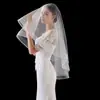 Velo de Novia Coreano de Doble Capa para Fotografía de Viaje y Registro de Matrimonio, Velo Coreano Corto con Borde de Malla Elástica, Accesorios de Boda
