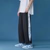 Pantalones de seda de hielo para hombre, pantalones casuales finos de verano, pantalones deportivos holgados de tubo recto hasta el pie, pantalones deportivos de marca de moda con pierna ancha y corte recortado.