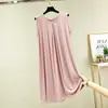 Chaleco suelto de verano fino sin mangas, talla grande plegable, cubre abdomen, vestido de algodón, bata de noche de longitud media para mujer, modal