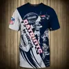 Camiseta Masculina Verão 2023 Europeia e Americana Nova NFL Cavalo Selvagem Oliva Bola Impressão Digital 3D Gola Redonda Solta Manga Curta