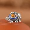 Colgante Rey Ciervo Dorado Plata Pura Retro Viejo Elefante Auspicioso Yuanbao Anillo Ajustable Set de Colgante para Mujer