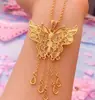 Colar Borboleta Antigo Estilo Corte com Pingente de Borla, Esmalte Aplicado e Corrente de Clavícula com Contas, Joia de Ouro Imitado de Luxo Niche para Celebridades da Internet
