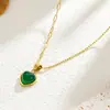 Collar de Acero de Titanio que Conserva el Color Joyería Estilo Europeo y Americano Corazón Geométrico Verde Fresco Cadena para Clavícula de Acero de Titanio Venta al por Mayor