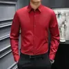 Camisas de Boda para Hombre, Negras y Grises, Ropa Formal de Negocios de Alta Gama Ajustada, Tops de Manga Corta Resistentes a las Arrugas, Camisas de Manga Larga