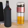 Taza de Separación de Agua y Té de Doble Capa de Vidrio para Hombres con Filtro Taza de Té Creativa Portátil para el Hogar Barrera de Agua Transparente