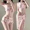 [Mar de Flores de Glicina] Traje de Baño para Mujer Bikini Bikini Dividido Tres Piezas Corea del Sur Sexy Celebridad de Internet Traje de Baño
