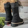 2026 Invierno Nueva Llegada Felpa Gruesa Suela Gruesa Talla Grande Plataforma Botas tipo Martin En Stock Amazon Con Cordones Tejido Media Pantorrilla Botas para Mujer