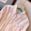 Foto Real de una Camisa a Rayas Bloque de Color de Manga Larga para Mujer, con un Diseño Único, Nuevo Estilo Otoñal, Top Chic y de Moda con Cuello Polo
