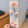 Scrunchie Feminino Novo Primavera/Verão com Flores Múltiplas e Franjas Longas, Prendedor de Cabelo Elegante e Exquisito com Fita Longa e Flor Tulipa