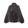 Para Comércio Exterior Transfronteiriço Europeu e Americano Roupas Femininas Aliexpress Mais Vendidas Outono Retro Versátil Cordão Pregueado Jaqueta de Couro Sintético