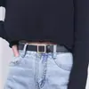 Cinturón Cuadrado No Poroso para Mujer Cinturón Sencillo y Versátil Moda Retro Coreana Cinturón Negro para Pantalones Versión Coreana para Mujeres Estudiantes