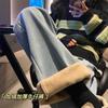 Jeans cinza fumaça espessado com forro de lã para estudantes do sexo feminino 2024 inverno quente desgaste externo cintura alta dosagem emagrecimento calças de perna reta