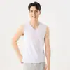 Camiseta Regata Masculina Decote V Verão Nova Seda Gelo Ombro Largo 180g Colete Base Respirável de Secagem Rápida Aprimorado