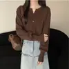 Cárdigan de punto azul redondo, suave y sencillo, para mujer, de manga larga, abotonado, prenda exterior de punto versátil, suéter estilo coreano con un ambiente relajado