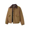 Inverno Novo Retrô Americano Bloco de Cores Patchwork Gola Reversível Botão de Pressão Bolso Grande Jaqueta Casaco de Algodão