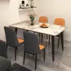 Mesa de jantar em laje de rocha, uma opção elegante e luxuosa para casas pequenas, apresentando um design moderno e minimalista, um novo conjunto de mesa de jantar retangular para apartamentos pequenos