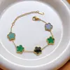 Pulseira Trevo Feminina Meninas Ouro 14K Banhado a Prata Aço Inoxidável Flor de Cinco Folhas Exquisita Corrente da Sorte Pulseira Joia
