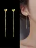 Pendientes de Hilo de Acero de Titanio de Oro de 18 Quilates con Forma de Corazón para Mujer, No se Desvanecen, Elegantes Pendientes Largos, Cadena para Oreja de Moda que Adelgaza el Rostro